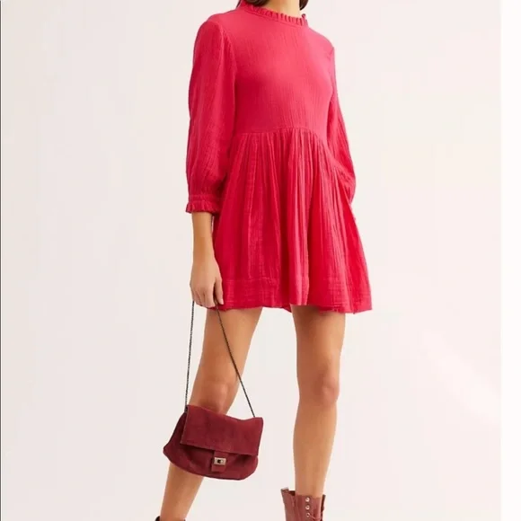 red floral long sleeve mini dress When We Meet Magenta Floral Long Sleeve Mini Dress